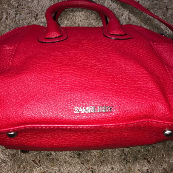 NWOT SAM & LIBBY RED LEATHER SATCHEL W LONG STRAP - Picture 7 of 10
